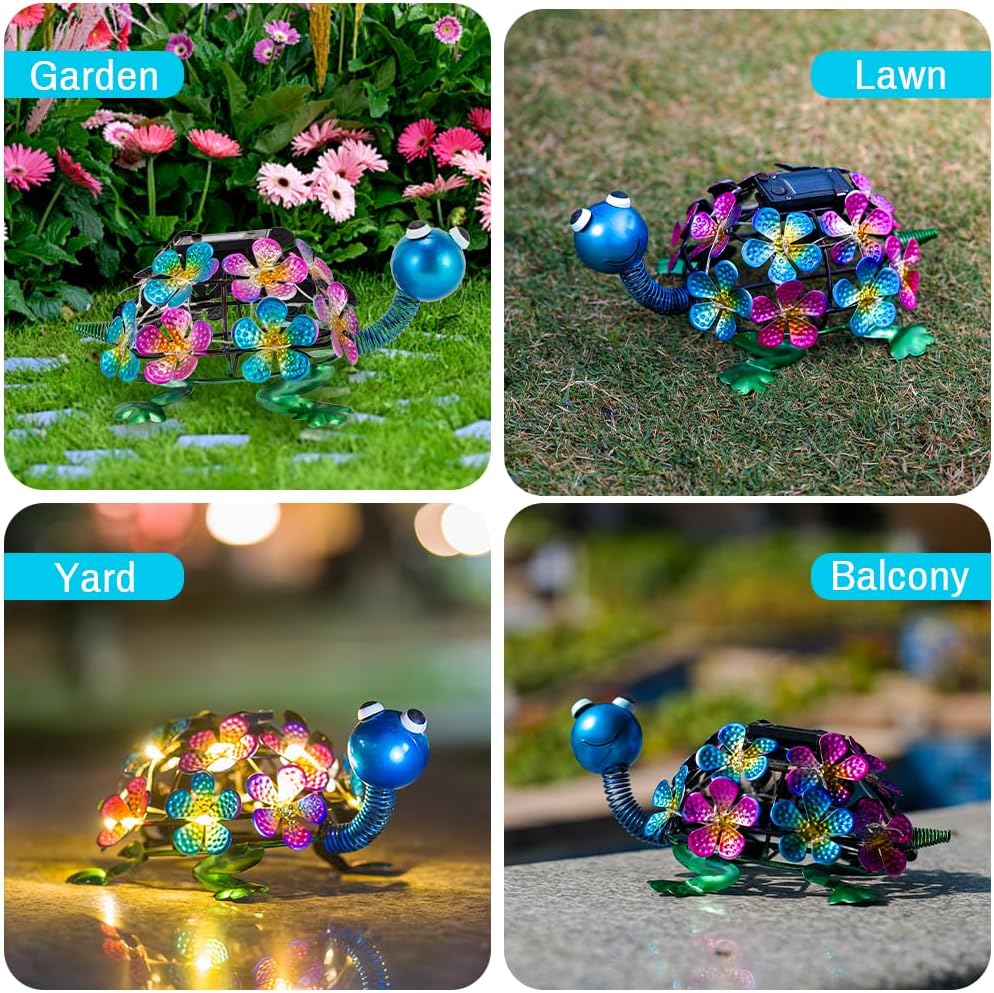 Solar Garden Turtle Statue Metal Yard Decorations Outdoor,Solar Turtles Figurine Lights Tortoise Ornament Lamps for Outside Yard,Lawn,Patio,Porch,Balcony