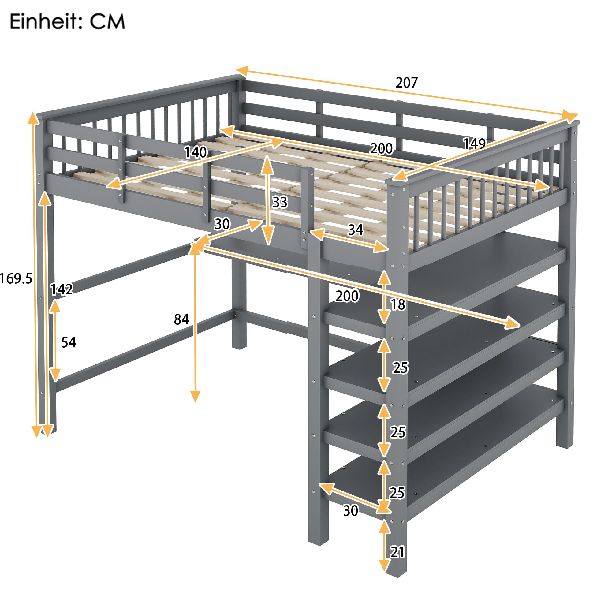 Łóżko piętrowe 140 x 200 cm szare jako rama łóżka to łóżko Bunk Bed oraz łóżko młodzieżowe i łóżko funkcyjne z litego drewna sosnowego z biurkiem i półkami do pokoju gościnnego