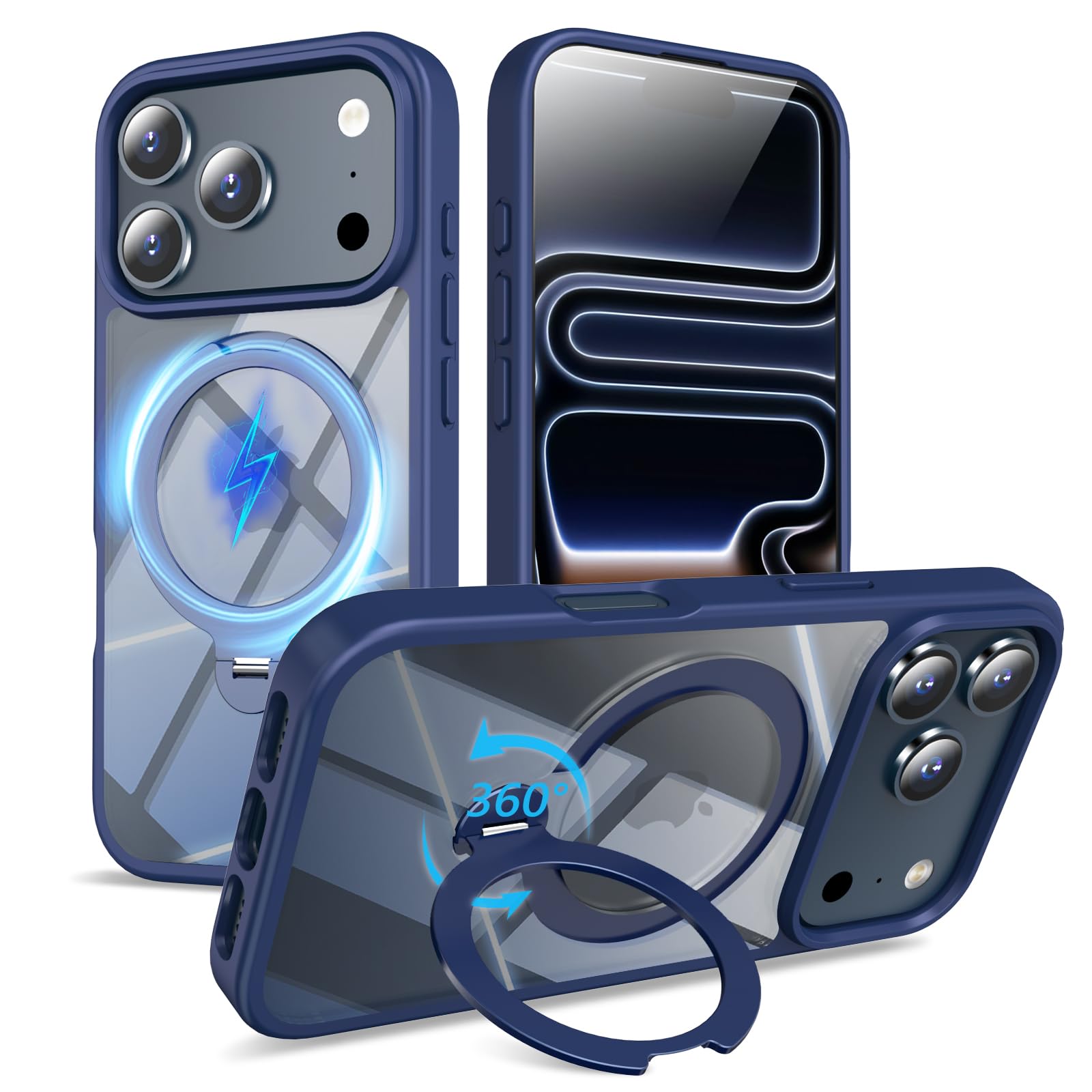 360 Spin Invisible Magnetic Stand for iPhone 17 Pro Case Military Grade Shockproof Compatible with MagSafe Slim Translucent