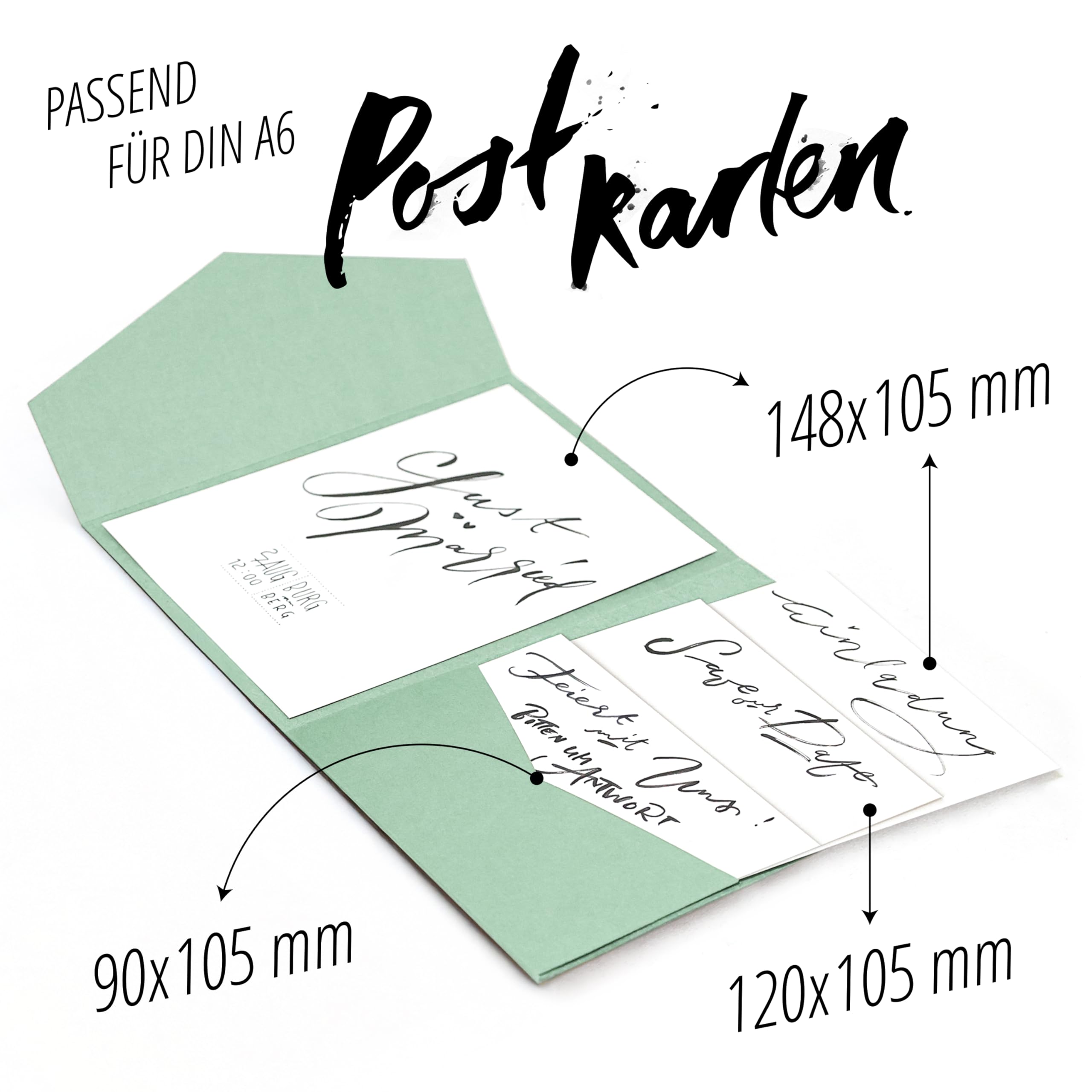 Pocketfold blanco kraftpapier kaarten inclusief enveloppen (DIN B6), bruiloft, uitnodiging - bruin - 100 stuks