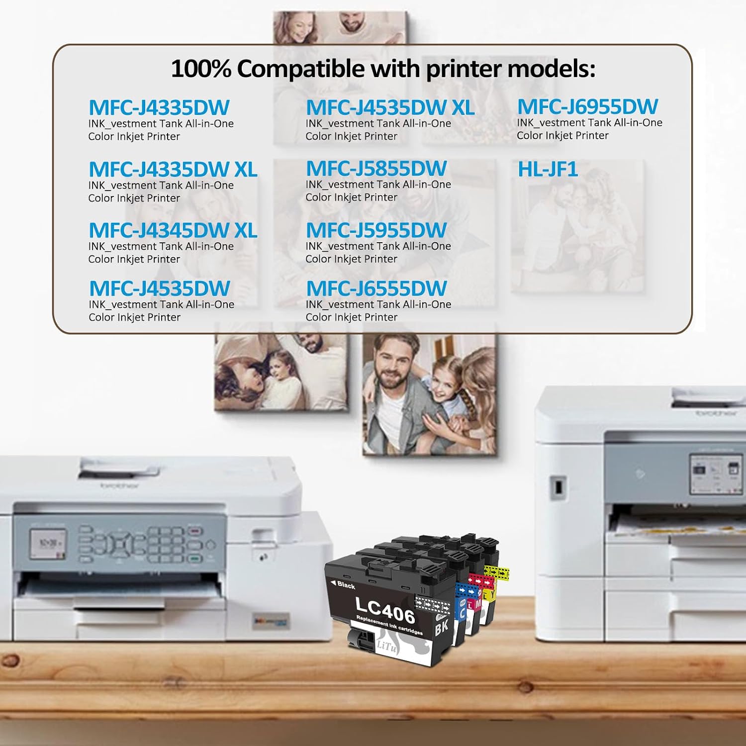 4-Pack LC406 Ink Cartridges for Brother Printer, Compatible with Brother MMFC-J4335DW MFC-J4345DW MFC-J4535DW MFC-J5855DW MFC-J5955DW MFC-J6555DW MFC-J6955DW