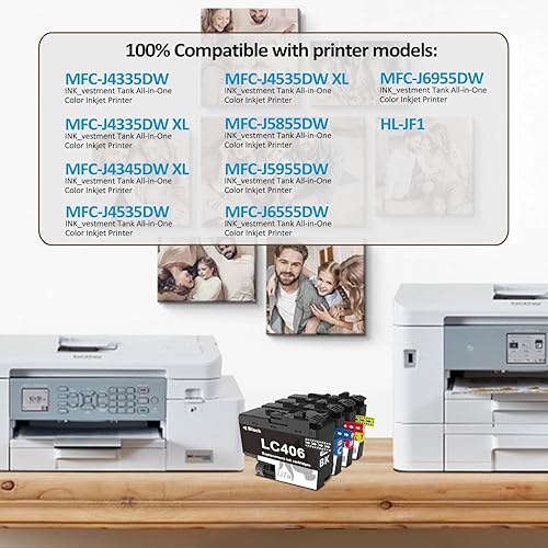 Miniatura 2 de Paquete de 4 cartuchos de tinta LC406 para impresora Brother, compatibles con Brother MMFC-J4335DW MFC-J4345DW MFC-J4535DW MFC-J5855DW MFC-J5955DW