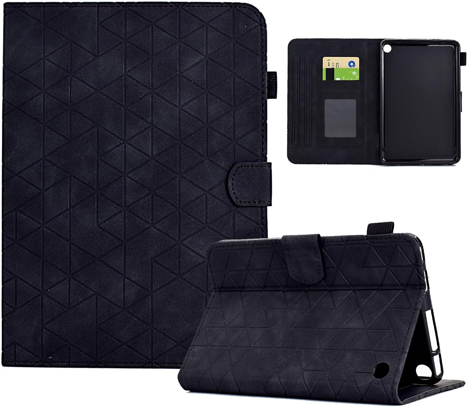 Premium Leather Folio Stand Cover Case For Kindle Fire 7 2022 with Multi-Angle Viewing and Auto Wake-Sleep Function(Black)
