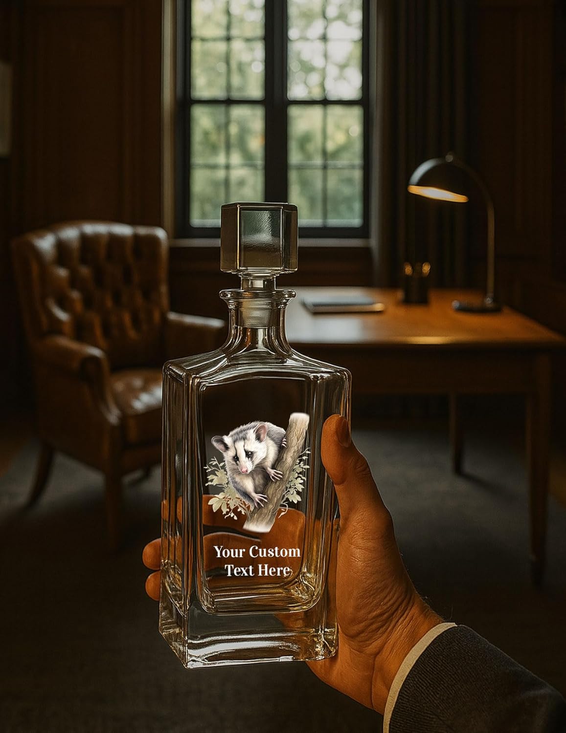 Panda, Personalized Whiskey Polar Camel Decanter – 810mL (27 oz) Glass Alcohol Liquor Bottle with Stopper, UV Printed, Display Bottle, Animal Barware Gift with Custom Black Gift Box