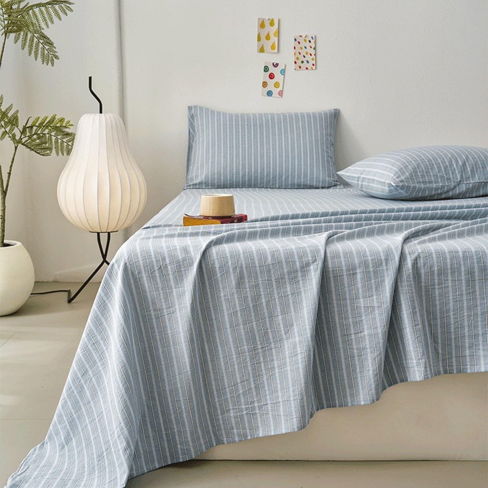 Bettlaken ohne Gummizug Baumwolle 120x230cm bis 245x265cm Klasse A Bed Sheets Betttuch ohne Gummi und Laken Bedsheets Karierte Streifen(Pink A,245x265cm)