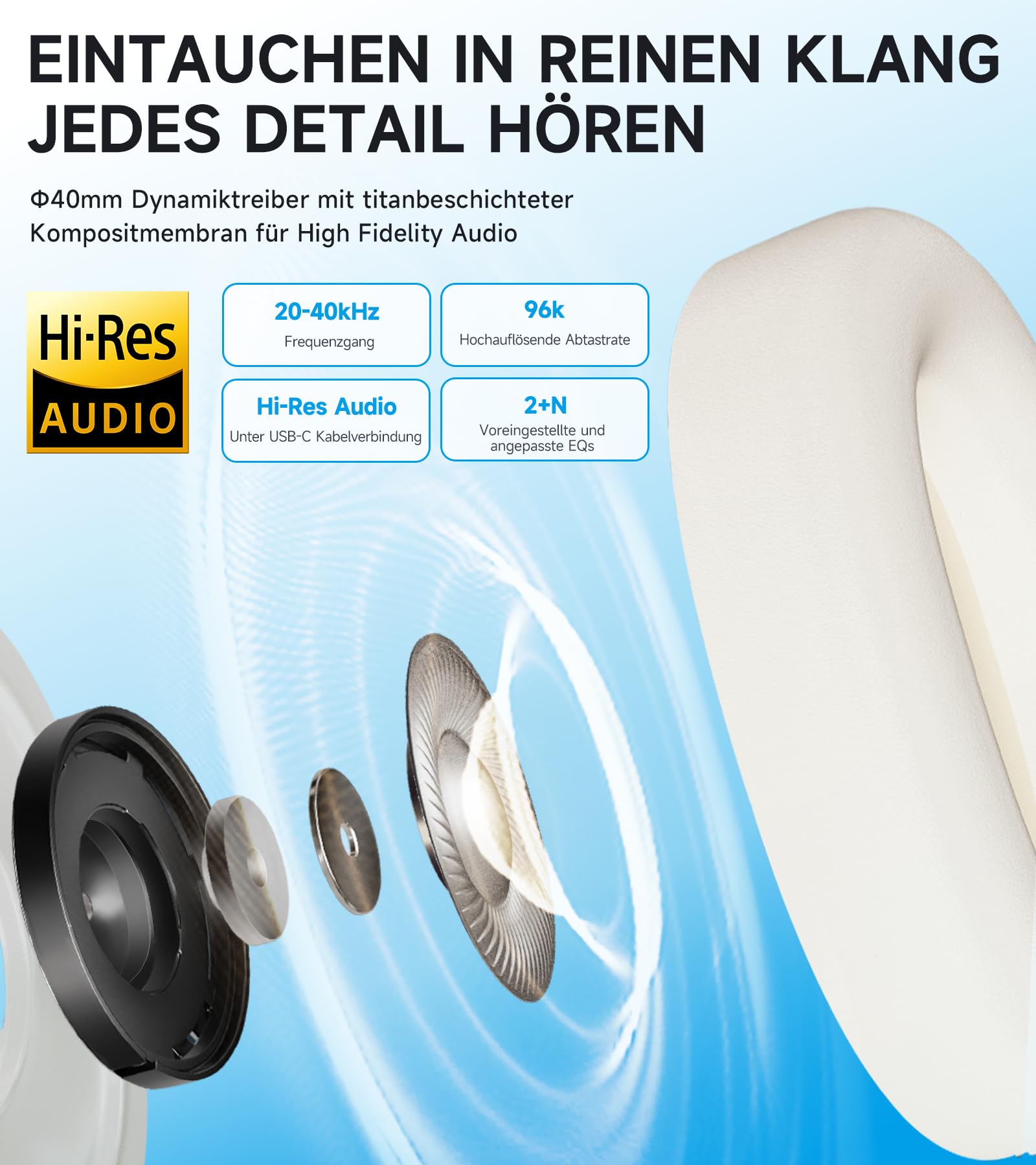 Edifier W800BT Pro Hybrid ANC Kopfhörer, Hi-Res Audio, 45Std. AKKU, Schnelles Aufladen, Faltbar, Kabellose Over-Ear Bluetooth 5.4 Kopfhörer - Schwarz