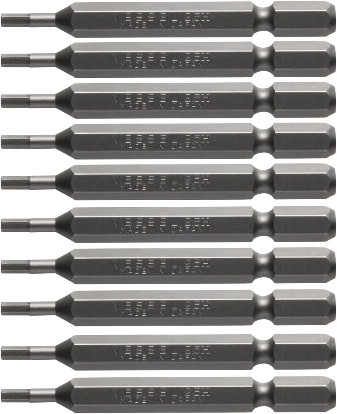 Vessel Hex Bit, A16, Opposite Side, 0.1 x 2.6 inches (2.5 x 65 mm), 10 Piece Set, Hardness, H Hex Hole, Bolt Screw ZP