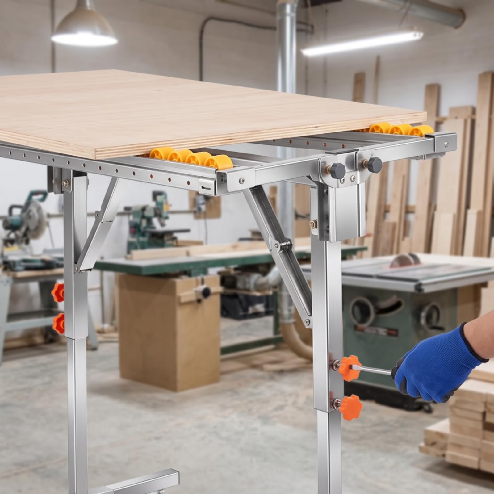 Support Bracket Werkstückständer Rollenbock Materialauflage Zuführtisch Höhenverstellbar aus Edelstahl mit Doppelrollen für Werkbank Säge