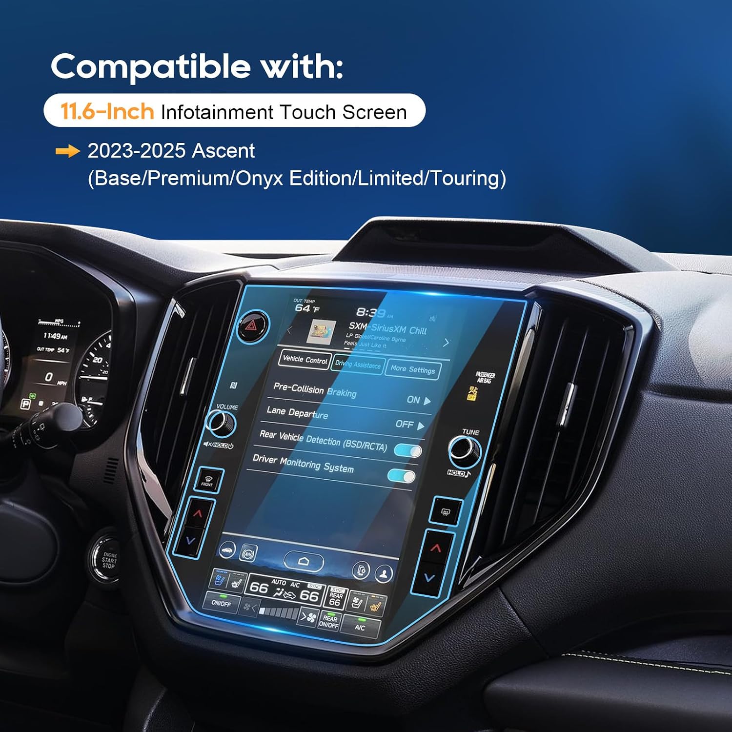 For 2025 Subaru Ascent Screen Protector - (2PCS)2023-2025 Ascent (Base/Premium/Onyx Edition/Limited/Touring) 11.6 Inch Touchscreen [HD Glass] 2023-2025 Ascent Accessories Anti-Fingerprint 9H Glass*