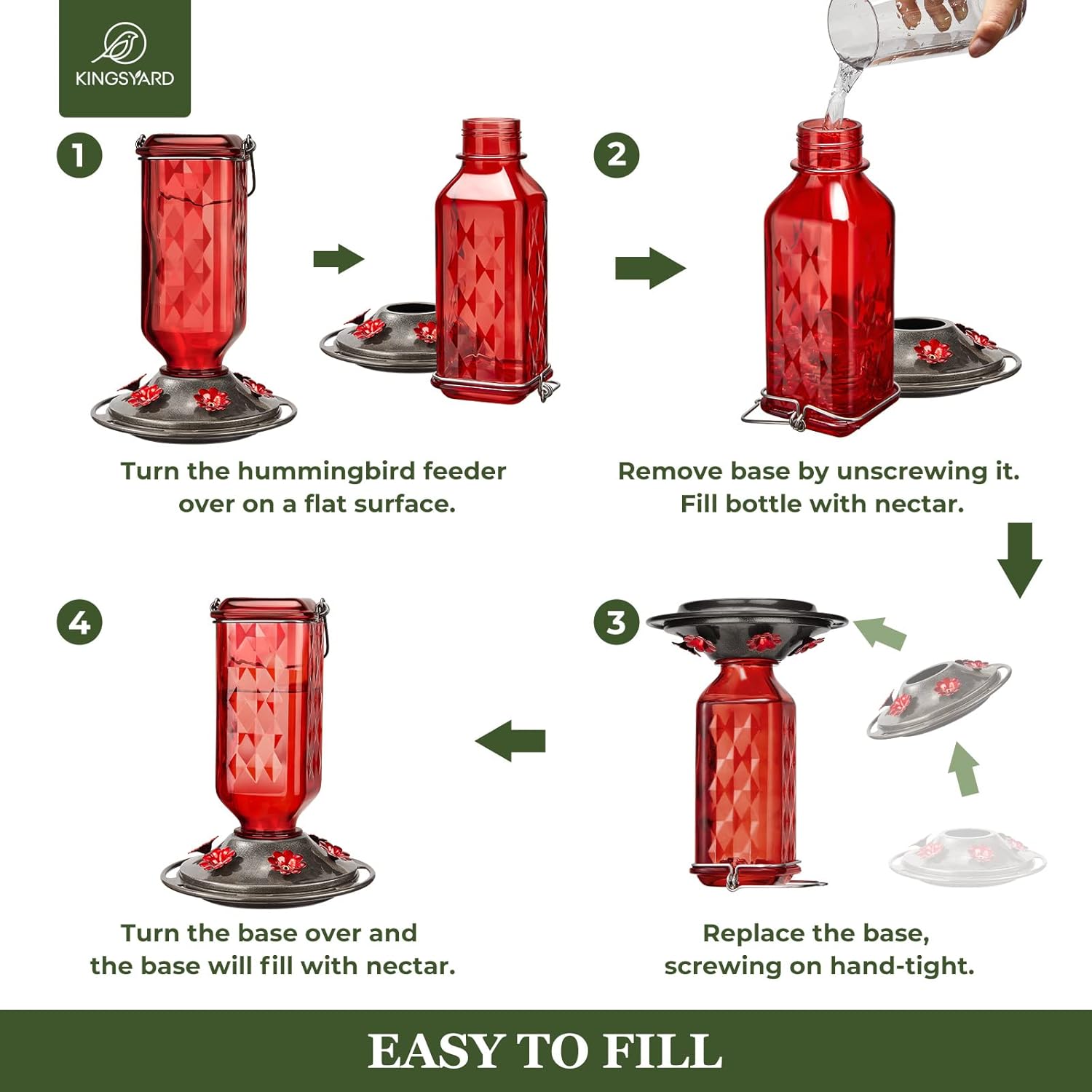 Kingsyard Glass Hummingbird Feeder for Outdoor Hanging, 24 Ounces, 6 Feeding Ports, Bird Nectar Feeder for Garden Décor, Ant Moat Included, Red - Image 7