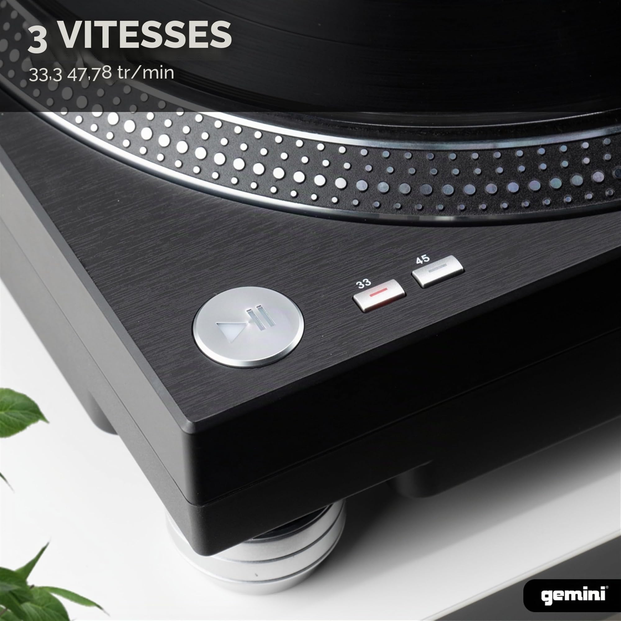 Gemini Sound TT-1200 – Platine vinyle à entraînement par courroie à 2 vitesses, Platine DJ pour installation stéréo personnelle avec interface USB et logiciel Audacity fourni