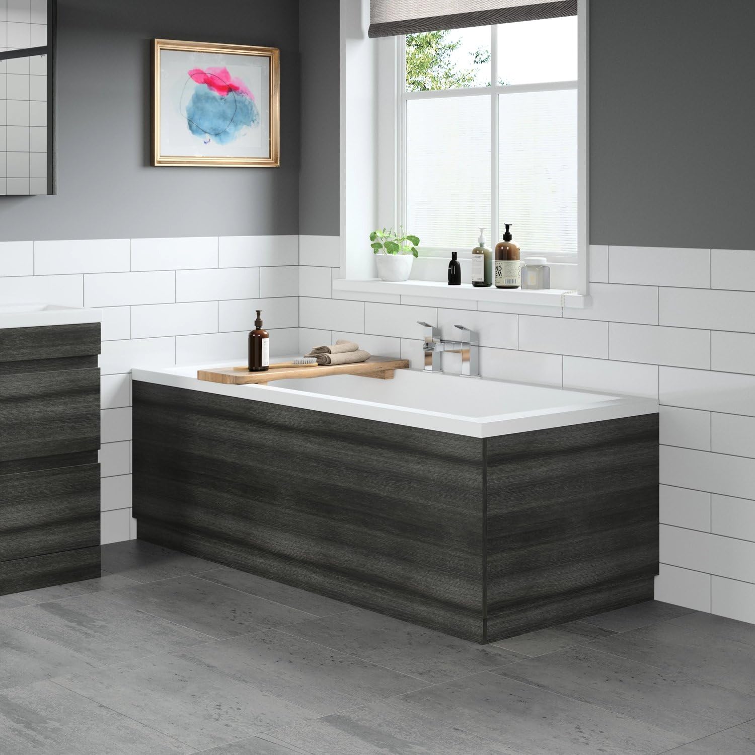 Baystone Modern 1800mm Front Side Panel & 800mm End MFC Bath Panel 16mm Wooden Panels for Bathroom Baths Soaking Tubs, Adjustable Plinth, Easy to Cut, Charcoal Grey