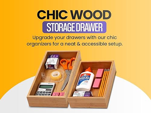 Miniatura 5 de YBM Home Caja organizadora de cajones de bambú para cajón de cocina, cajón de basura, oficina, dormitorio, habitación de los niños, manualidades,