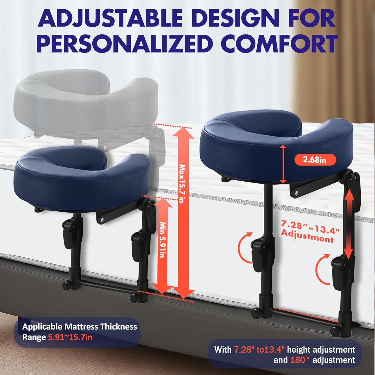 Massage Headrest for Bed with Leather Pillow, Includes Face Pillow Cradle and Cushion Support Bracket, Adjustable Headrest Face Cushion Massage Table or After Eye Surgery at Home Blue