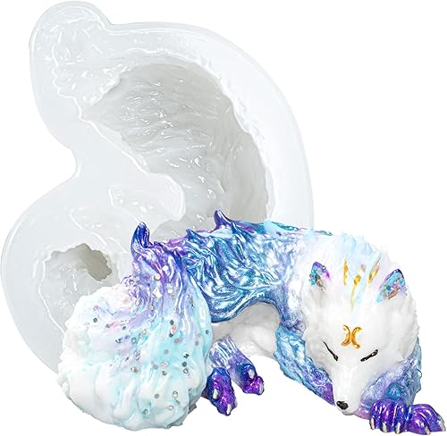 FUNSHOWCASE Molde de silicona de lobo durmiendo de 4 pulgadas para fundición de resina epoxi, fabricación de joyas, jardín de hadas, decoración de
