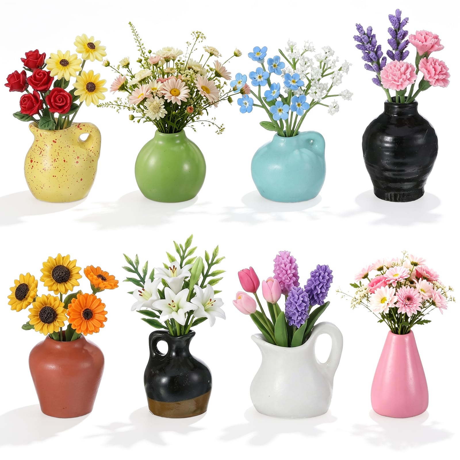 8 Pack Mini Ceramic Vase Fridge Magnets, 3D Decorative Magnetic Vases for Flowers, Vase Fridge Magnets for Refrigerator(Flowers Not Included)
