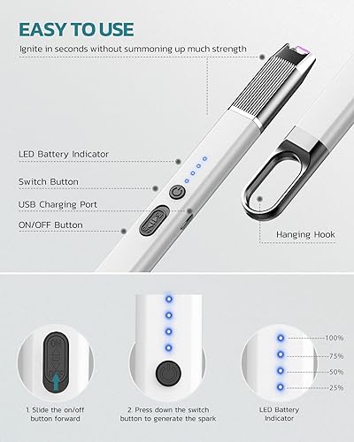 Miniatura 4 de RONXS Encendedor eléctrico, encendedor de velas con bloqueo de seguridad, resistente al viento, arco sin llama, recargable con indicador de batería