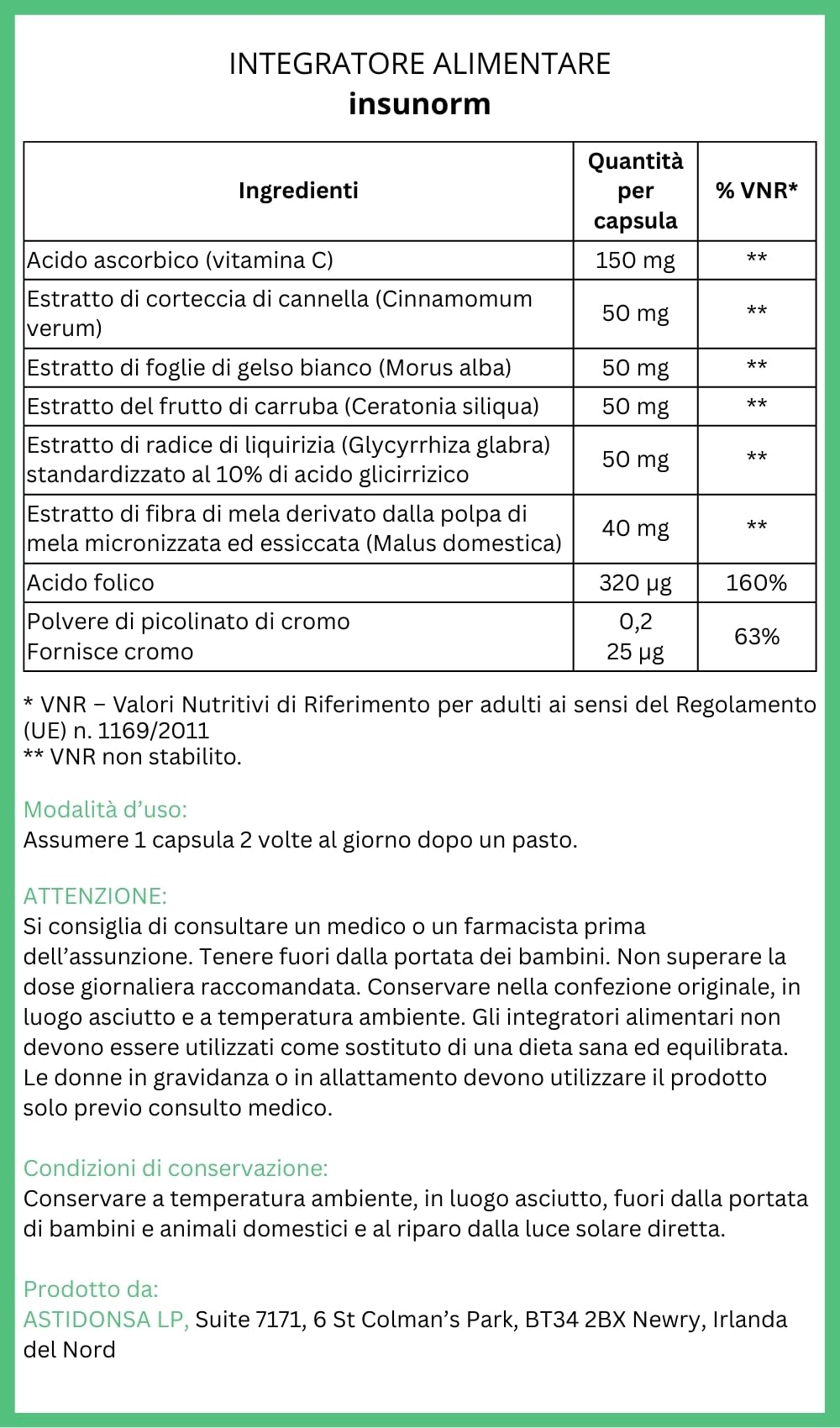 Insunorm – Integratore alimentare – 60 Capsule – con Estratti Vegetali, Vitamina C, Acido Folico e Cromo. (1)