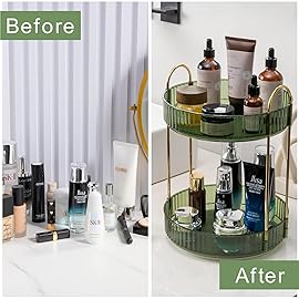 shuang qing Rotating Makeup Organizer for Vanity, High-Capacity Skincare Make Up Storage Perfume Organizers Cosmetic Dresser Organizer Countertop 360 Spinning (Green, 3 Tier)