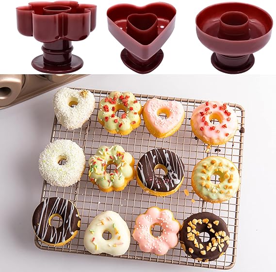 4 Pack Donut Maker Cutter, Creative Reusable Non-stick Doughnut Molds, Fondant Cake Bread Dessert Bakery Mould, Biscuit Stamp Mould, Home Kitchen DIY Baking Tool