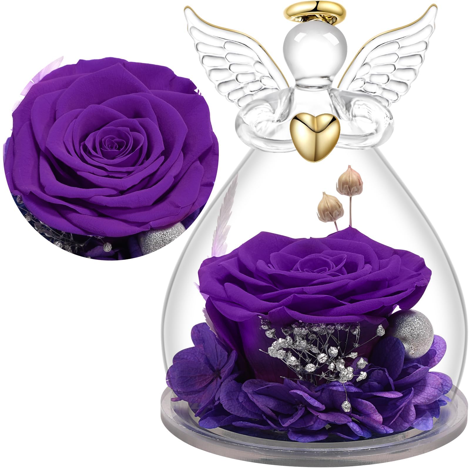Yamonic Rosa Eterna Regalo Mujer,Rosa Eterna Natural Preservada con Figura Ángel Regalo Dia de la Madre, Flores Preservadas Regalos Cumpleaños Mujer Abuela, Regalos para mamá en el Día de la Madre — view 29