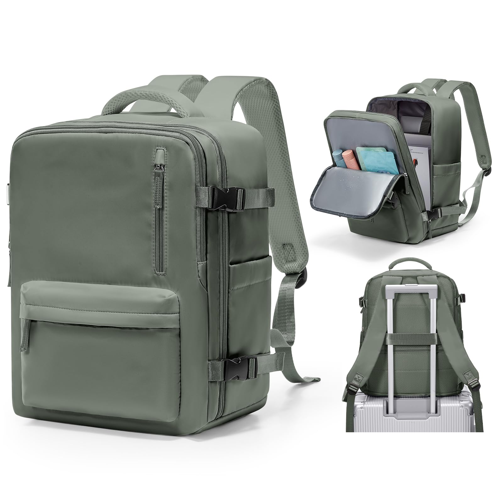 BJLFS Borse da Cabina per Ryanair 40×30×20 Zaino da Viaggio con Sottovuoto Bagaglio a Mano 40x20x25 Easyjet 45×36×20,Zaino Wizzair 40x30x20,Zaino Casual per laptop da 14 pollici,Verde gioventù