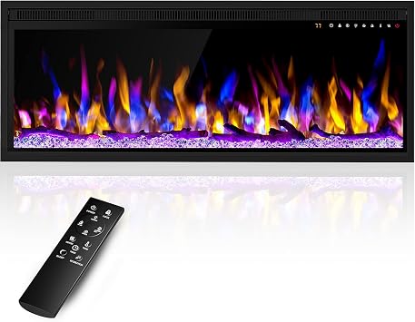 42 Electric Fireplace Inserts with Remote, Recessed & Wall Mounted | Ultra Thin, Adjustable 13 Flame Color & 5 Brightness, 12h Timer, Overheating Protection, for Living Room Bedroom, 750w/1500w