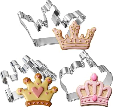 hitsuki Crown Cookie Cutter Set Princess Crown shapes Cookie Molds,3pcs | Stainless Steel Metal,3Pcs Funny and Cute Crown Cookie Cutters Set