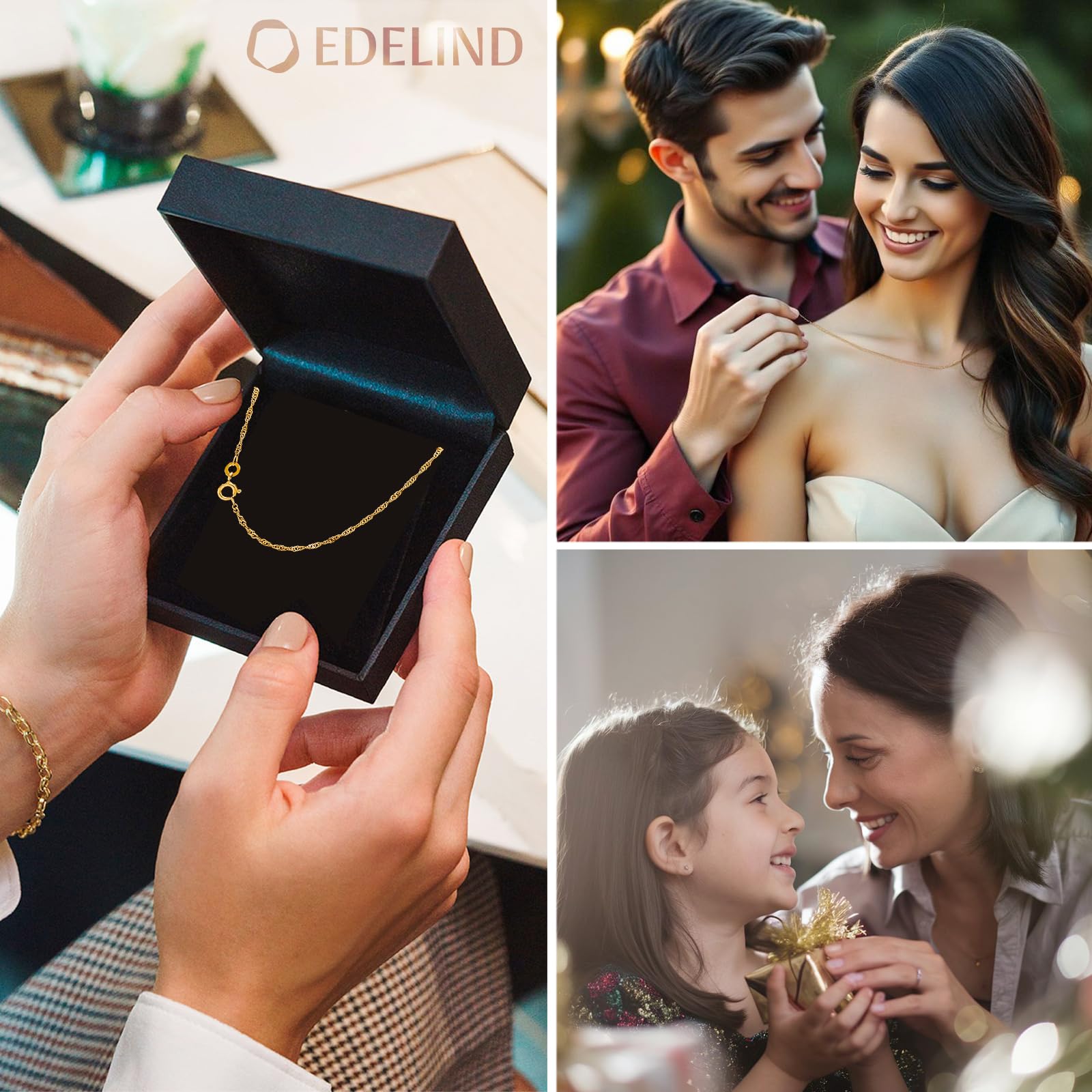 EDELIND Singapurkette Gold 1,4 mm Goldkette Damen Herren 333 375 585 750 Gelbgold Echtgold Kette ohne Anhänger | Schmuck Geschenkbox
