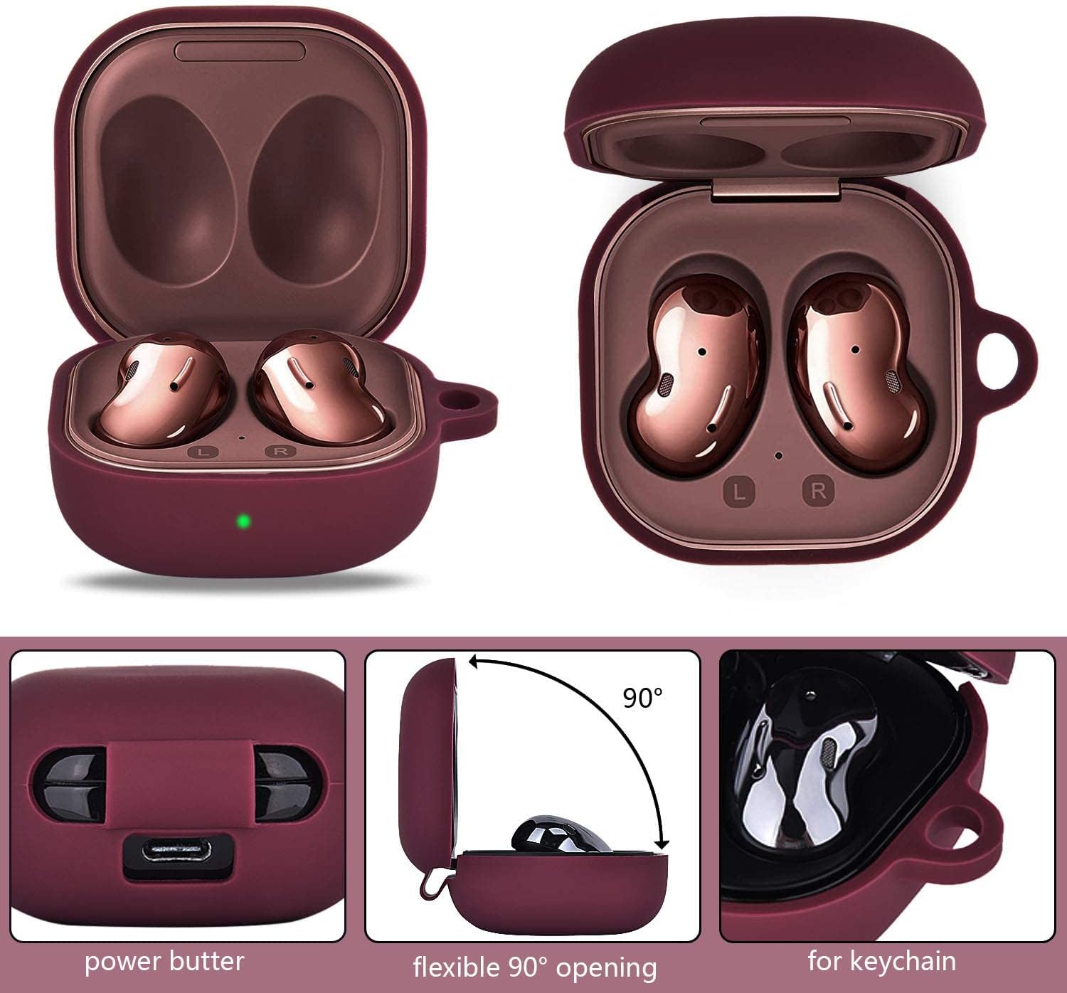 MOFREE Silicone Case Designed for Samsung Galaxy Buds 2/Buds Pro/Buds Live/Buds 2 Pro, Soft Carrying Protective Case Cover with Cute Bling Elephant Keychain for Women Girls (Burgundy)