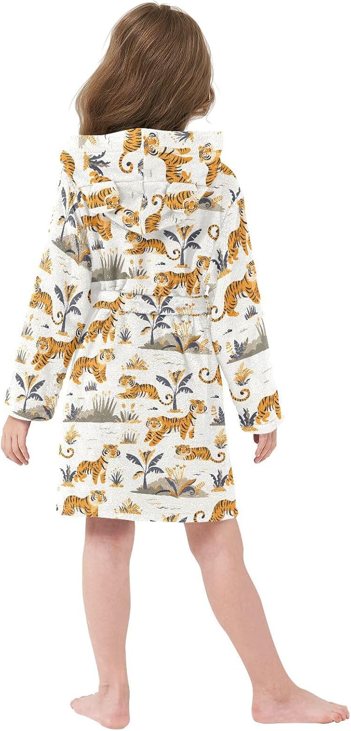 senya Funny Tiger A Toddler Hooded Bathrobe Kids Soft Plush Bath Towel Robes for Boys Girls 2-12 Years