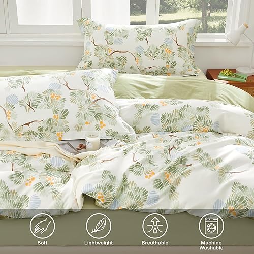Miniatura 83 de SAPHREAS Juego de funda de edredón de hojas botánicas, tamaño King, 3 piezas, hojas amarillas, juego de funda de edredón 100% algodón suave, 1 funda