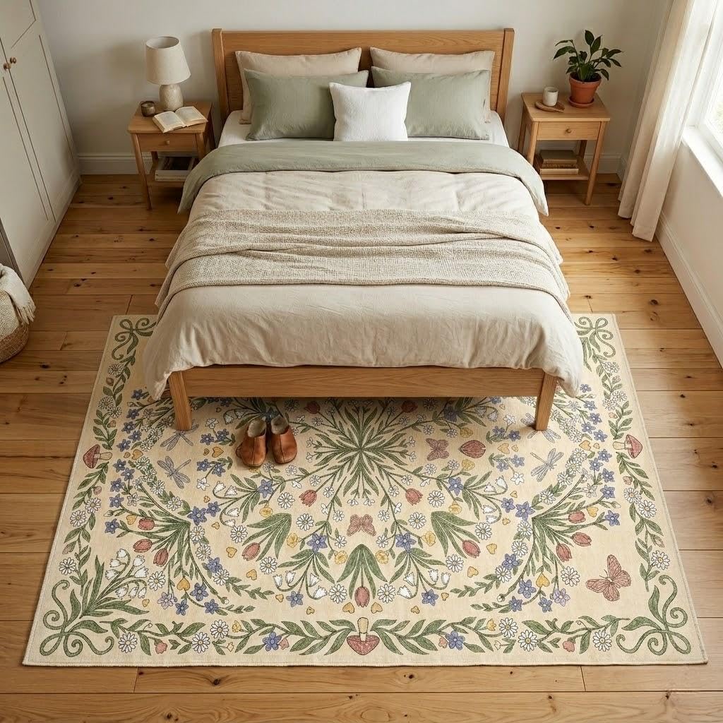 5x7 Cottagecore Boho Floral Wildflower Butterfly Mushroom Area Rug image 3