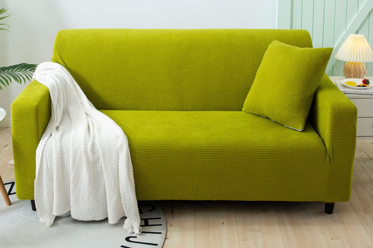 Housse de canapé extensible pour salon chaleureux tissu jacquard vert