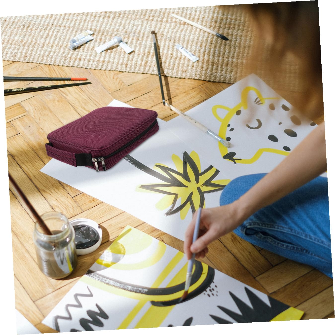 Holibanna 1Pezzi Sacchetto Portatile Astuccio Multifunzionale Per Cancelleria Con Cerniera Design Spazioso e Maniglia Per Facile Trasporto Per Scuola e Arte