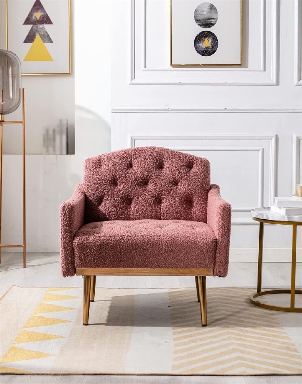 Chair Comfy Armchair Upholstered Single Sofa with Backrest Solid Tapered Metal Legs for Living Room Bedroom Office