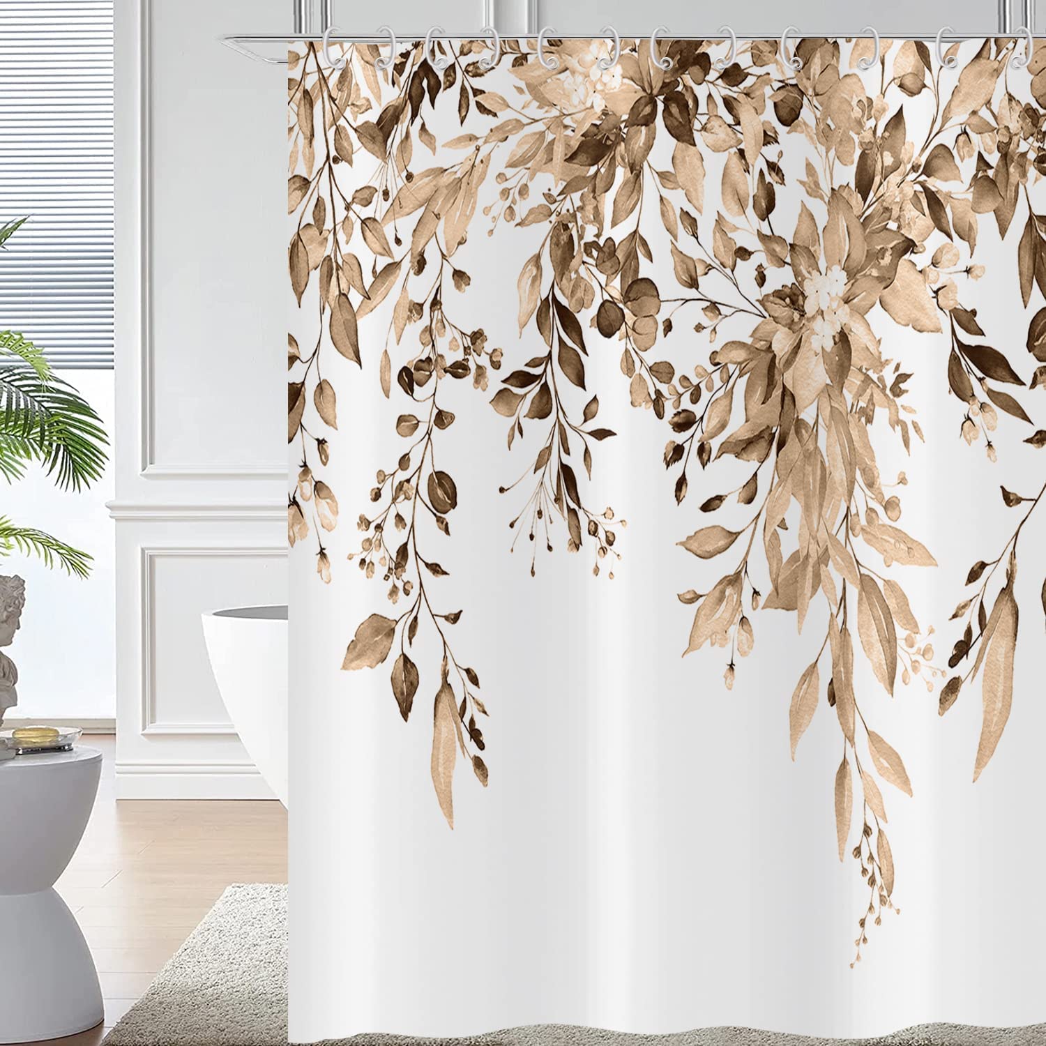 Mocsicka Duschvorhang Mit Herbst-Eukalyptus Design – Wasserdicht, 183x183 Cm, Mit 12 Haken
