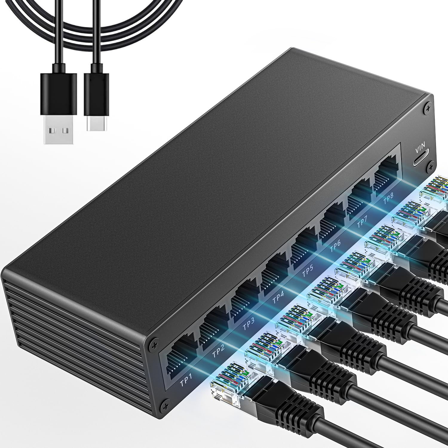 2025 New Gigabit Ethernet Splitter 1 to 7-1 in 7 Out High Speed Either Network Splitter, 1000Mbps Internet Cable Splitter, Dual LAN RJ45 Port Router Switch Work with Cat5/5e/6/7/8 Cable