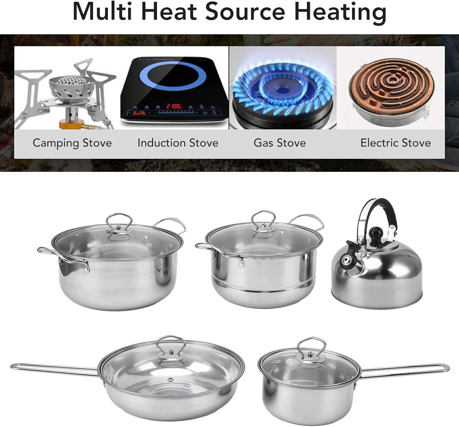 Stainless Steel Cookware Set, Thicker Design for Even Heating, Cooking Enjoyment with Frying Pan Soup Pot Set, Easy to Clean Pots and Pans, Suitable for Most Home Kitchens