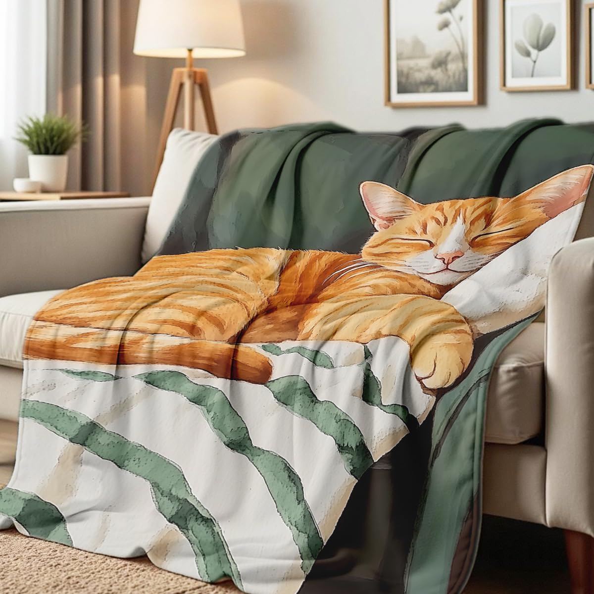 Cat Print Throw Blanket Soft Bed Couch Throw Kitten Flannel Blanket Cozy Bedding Gifts for Cat Lovers (49"x59")