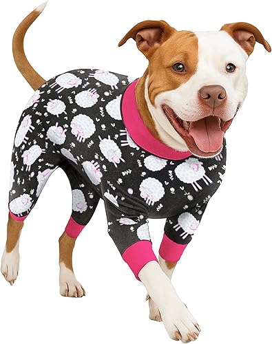 Miniatura 8 de LovinPet Pitbull - Enterizo para perro calmante y ansiedad, mameluco ligero, estampado de oveja negra, pijamas para perros grandes, suéter de manga
