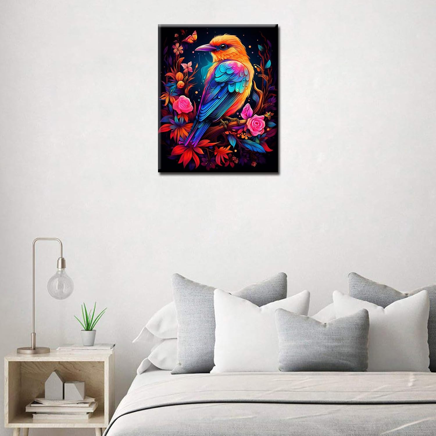Colorful Graffiti Birds DIY Paint by Number for Adults Beginner Oil Painting Kits for Adults Branch Painting Pictures Arts for Bedroom Home Wall Decor Crafts Acrylic Project Kits16x20inch Frame