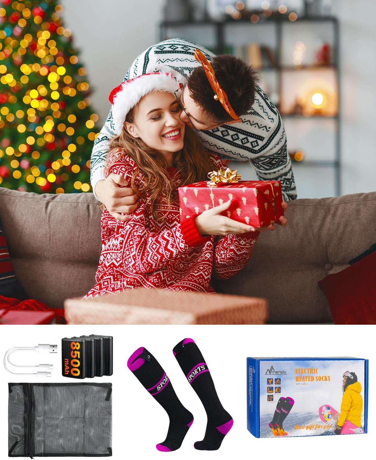 2026 Upgrade Heated Socks, 8500mAh*2 APP Control Electric Heated Socks for Men Women, Rechargeable Battery Powered Socks, Foot Warmer for Winter Hunting Ski Hiking Camping Outdoor Christmas Women Gift