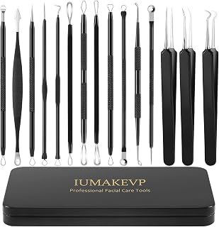 IUMAKEVP 15-Piece Blackhead Remover Kit - Professional Stainless Steel Pimple Popper Tools for Acne, Zits & Comedones with Metal Case