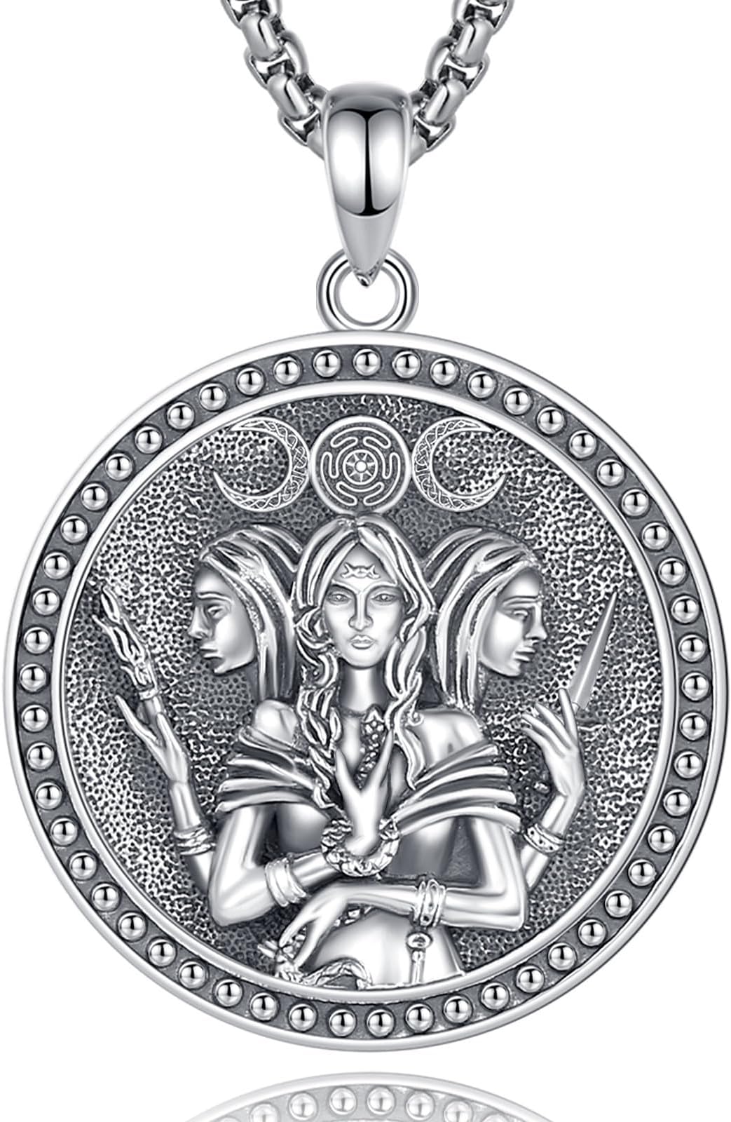925 Sterling Silver Greek and Roman Goddess Necklace for Women Men, NYX Moon Fortuna Scales of Justice Persephone Witch Hecate Goddess Witchcraft Protection Lucky Amulet Jewelry Gift, 22"