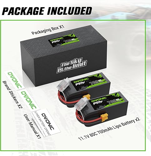 Miniatura 6 de OVONIC Batería Lipo de 11.1V 80C 700mAh 3S con enchufe XT30 1 paquete que incluye 2 baterías