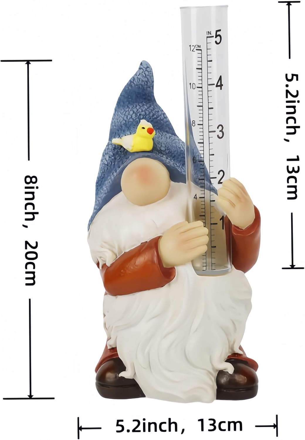 Rain Gauge Outdoor, 8Inch Resin Garden Gnome Rain Gauge Hand Painted Gnome Statue with Plastic Gauge, Decorative Yard Gnome for Outdoor Garden Yard Lawn Decor