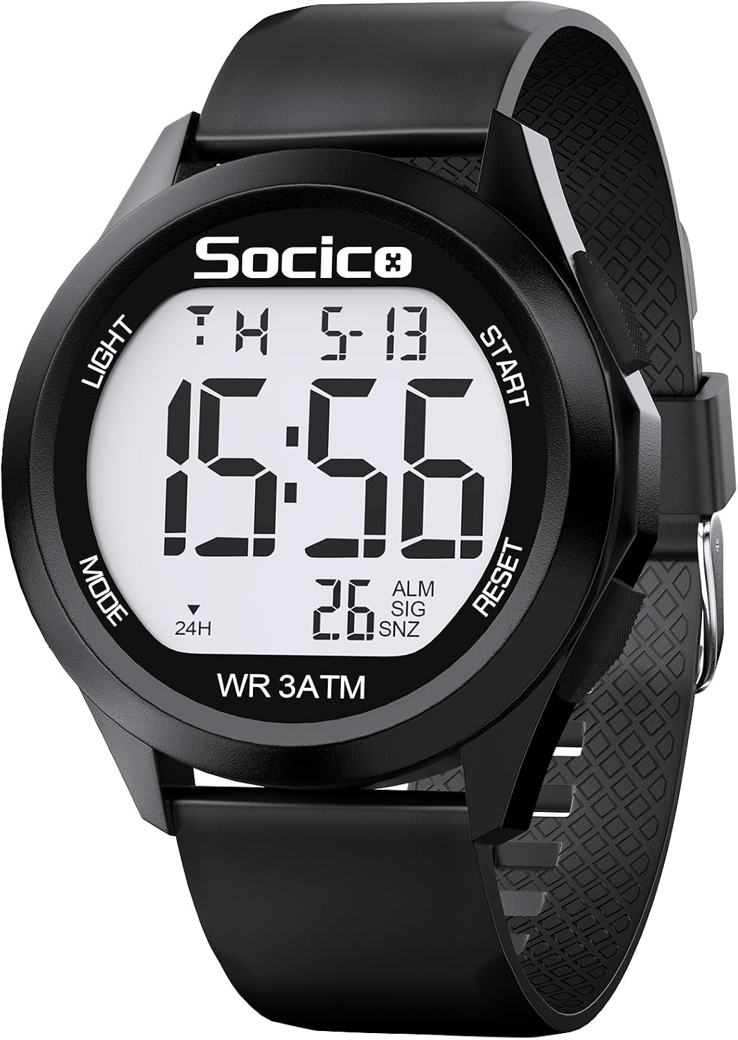 SOCICO Men Digital Watch Waterproof 12/24H Military Style Backlight | Timer Alarm Dual Time LED Split Timing Date Display 43mm Easy Read Large Case TPU Band Ideal For Men Running Marathon Sports