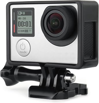 SOONSUN Frame Mount Housing Case with Basic Buckle and Long Thumb Bolt Screw for GoPro Hero 3 3+ 4 Camera and All Slots Fully Accessible-Black