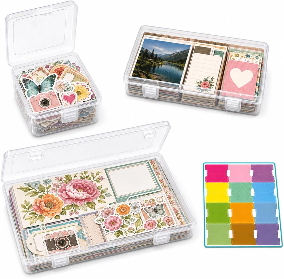 Sticker Organizer Boxes, Clear, 3 Pack, 9.4 x 6.3 x 1.2 in